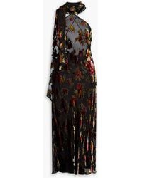 RIXO London - Hayley Draped Devoré-Velvet Midi Dress - Lyst