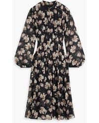 Mikael Aghal - Pleated Floral-print Chiffon Midi Dress - Lyst