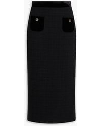Sandro - Velvet-Trimmed Tweed Midi Pencil Skirt - Lyst