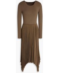 JOSEPH - Pleated Ribbed Wool-blend And Flannel Midi Dress - Lyst
