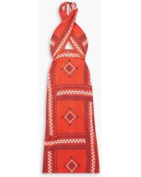 Johanna Ortiz - Cuzco Ruby Quipu Knots Cutout Printed Cotton-voile Halterneck Maxi Dress - Lyst
