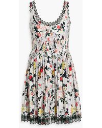 Rabanne - Pintucked Floral-print Stretch-jersey Mini Dress - Lyst