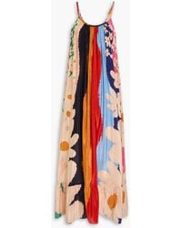 FARM Rio - Gathered Floral-print Satin Maxi Dress - Lyst