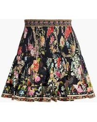 Camilla - Crystal-embellished Shirred Cotton-poplin Mini Skirt - Lyst