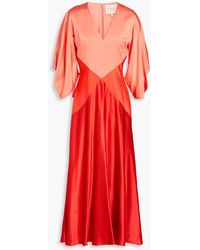 ROKSANDA - Cold-shoulder Color-block Satin-crepe Midi Dress - Lyst