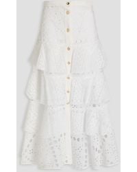 Sandro - Lace-Trimmed Tiered Broderie Anglaise Cotton-Blend Midi Skirt - Lyst