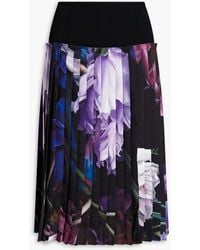 Roberto Cavalli - Crepe-paneled Pleated Printed Silk-twill Skirt - Lyst