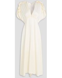 Victoria Beckham - Ruffled Satin-Crepe Midi Dress - Lyst