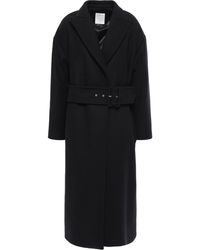 Sandro Belt Wool-blend Felt Coat Black
