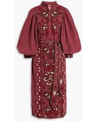 FARM Rio - Embroidered Striped Cotton And Linen-Blend Midi Dress - Lyst