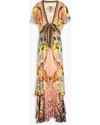 Camilla - Crystal-embellished Tiered Floral-print Silk Crepe De Chine Maxi Dress - Lyst