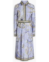 Emilio Pucci - Bedrucktes hemdkleid aus seiden-twill mit falten in midilänge - Lyst
