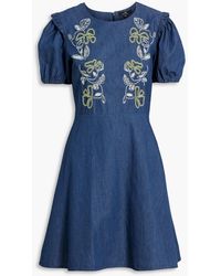 Paul Smith - Embroidered Cotton-chambray Mini Dress - Lyst