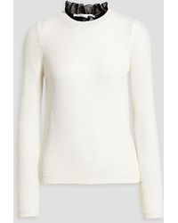RED Valentino - Point D'esprit-trimmed Ribbed Wool Sweater - Lyst