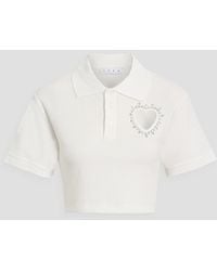 Area - Cropped Embellished Cotton-Piqué Polo Shirt - Lyst