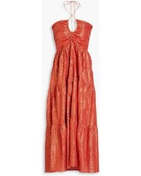 Sundress - Rika Metallic Striped Cotton-blend Halterneck Midi Dress - Lyst