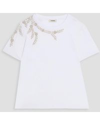 Sandro - Embellished Cotton-jersey T-shirt - Lyst