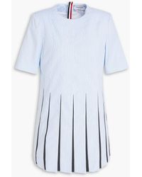 Thom Browne - Pleated Striped Cotton And Wool-twill Mini Dress - Lyst