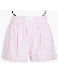 T By Alexander Wang - Embellished Striped Cotton-oxford Shorts - Lyst