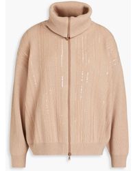 Brunello Cucinelli - Embellished Ribbed Wool, Cashmere And Silk-blend Zip-up Sweater - Lyst