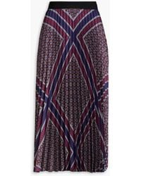 Sandro - Pleated Printed Satin-twill Midi Skirt - Lyst