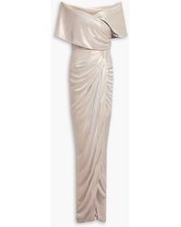 Rhea Costa - Off-the-shoulder Wrap-effect Metallic Jersey Gown - Lyst