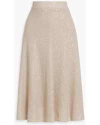 Brunello Cucinelli - Sequin-Embellished Crochet-Knit Linen, Cashmere And Silk-Blend Midi Skirt - Lyst