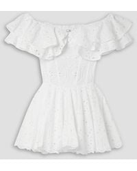 Charo Ruiz - Dalia Off-the-shoulder Ruffled Broderie Anglaise Cotton-blend Mini Dress - Lyst
