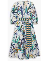 Emporio Sirenuse - Loretta Belted Printed Cotton-poplin Midi Dress - Lyst