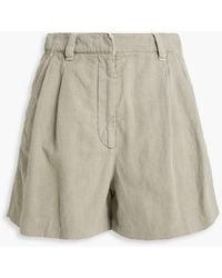 Brunello Cucinelli - Pleated Cotton And Linen-Blend Shorts - Lyst