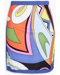 Moschino - Knit-paneled Printed Satin-jersey Mini Skirt - Lyst