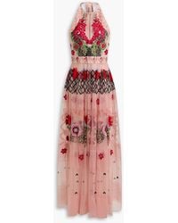 Temperley London - Remi Embellished Tulle Halterneck Maxi Dress - Lyst