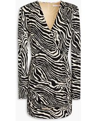 Ronny Kobo - Mariana Wrap-effect Ruched Zebra-print Jersey Mini Dress - Lyst