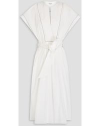 Brunello Cucinelli - Bead-Embellished Belted Cotton-Poplin Midi Shirt Dress - Lyst