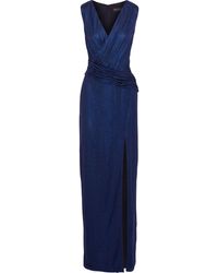 Rachel Zoe Gabrianna Ruched Metallic Jersey Gown Navy - Blue
