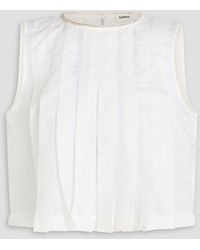 Sandro - Cropped Pleated Linen-Blend Organza Top - Lyst