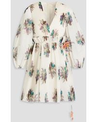 Zimmermann - Belted Pleated Floral-print Organza Mini Dress - Lyst