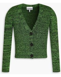 Ganni - Cropped Marled Ribbed-knit Cardigan - Lyst