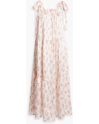 Les Rêveries - Tiered Floral-print Silk-satin Midi Dress - Lyst