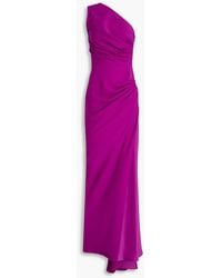 Rhea Costa - One-shoulder Pleated Cady Gown - Lyst