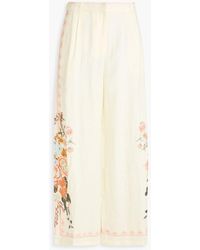 CAMILLA - Floral-Print Embellished Linen Wide-Leg Pants - Lyst