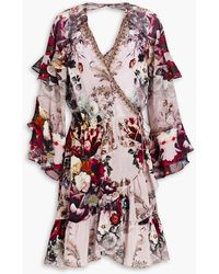 Camilla - Ruffled Loral-print Silk Crepe De Chine Mini Wrap Dress - Lyst