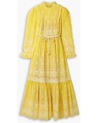 Zimmermann - Belted Broderie Anglaise Cotton-voile Maxi Dress - Lyst