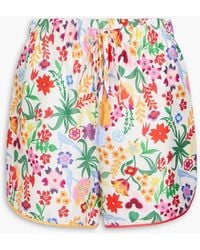 Saloni - Floral-Print Satin-Twill Shorts - Lyst