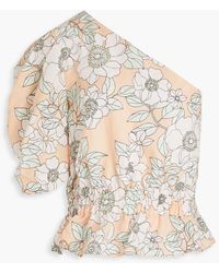 Claudie Pierlot - Bijou One-sleeve Floral-print Lyocell And Linen-blend Peplum Top - Lyst