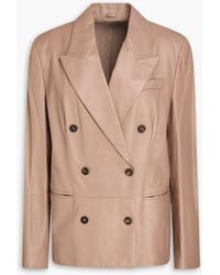 Brunello Cucinelli - Double-breasted Leather Blazer - Lyst