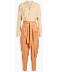 Equipment - Zephrina Cropped Pleated Two-tone Satin Jumpsuit - Lyst