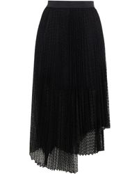 Maje Asymmetric Pleated Lace Skirt - Black