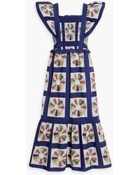 Sea - Pippin Printed Patchwork-effect Shirred Cotton Midi Dress - Lyst