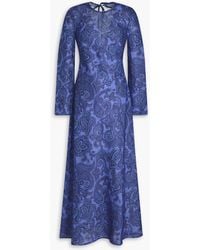 Zimmermann - Midikleid aus leinen mit paisley-print und cut-outs - Lyst